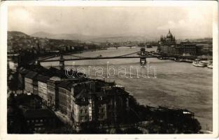 1935 Budapest I. Dunai látkép a Lánchíddal, Tabán (EK)
