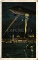 Die österr.-ungar. Luftflotte bombardiert das Arsenal und den Hafen von Venedig / WWI Austro-Hungarian K.u.K. military art postcard. L&P 1861. (EM)