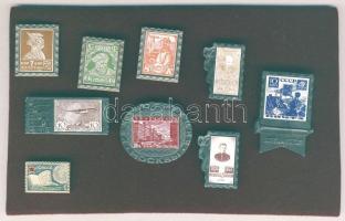 Szovjetunió DN 8db szovjet-orosz bélyegeket ábrázoló jelvény, kitűző + 1db szovjet filatéliai jelvény T:1,2