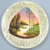 Körmöcbányai talpas tortatál, 24x12cm + 1db süteményes tányér 18 cm, lepattanások, jelzett