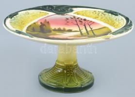 Körmöcbányai talpas tortatál, 24x12cm + 1db süteményes tányér 18 cm, lepattanások, jelzett