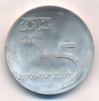 Izrael 1958. 5L Ag A függetlenség 10. évfordulója forgalomba nem került emlék kiadás T:1- (BU) patina, kis karc Israel 1958. 5 Lirot Ag 10th Anniversary of Independence non-circulating commemorative coin C:AU (BU) patina, small scratch Krause KM#21