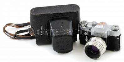 Zenit 3M fényképezőgép, Helios-44 2/58 objektívvel, eredeti kissé kopott bőr tokjában, nem kipróbált / Vintage Russian camera, with original worn leather case,