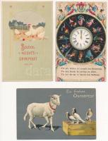 97 db RÉGI üdvözlő motívum képeslap albumban vegyes minőségben: karácsonyi, újévi, húsvéti, névnapi,...