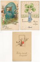 97 db RÉGI üdvözlő motívum képeslap albumban vegyes minőségben: karácsonyi, újévi, húsvéti, névnapi,...