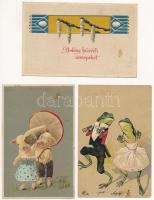 97 db RÉGI üdvözlő motívum képeslap albumban vegyes minőségben: karácsonyi, újévi, húsvéti, névnapi,...