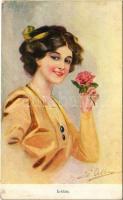 1915 Erblüht / Lady art postcard (ragasztónyom / glue mark)