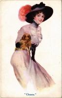 Chums / Lady art postcard, lady with dog. artist signed (EK)