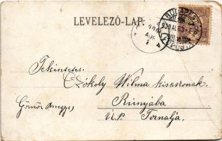 1900 Winter sport, ice skating couple. Floral, litho (fa)