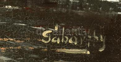 Gáborffy jelzéssel: Havas táj. Olaj, vászon, dekoratív ökörszemes fakeretben, 52×70 cm