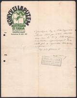 1932 Bp., Hoffmann és Társa Könyv- és Lapüzem fejléces papírjára írt igazolás, bélyegzővel, szakadással