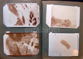 Háborús emlékalbum, 63 db első világháborús fotólap közte néhány fotó: olasz front Tirolban, háborús...