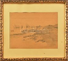 Edvi Illés Aladár (1870-1958): Tópart. Ceruza, papír. Jelzett. Üvegezett fa keretben. 16,5x24 cm