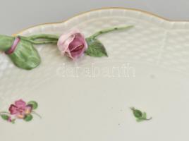 Herendi virág mintás füles reggeliző, kávés tálca. Kézzel festett, jelzett, kis lepattanásokkal a ró...