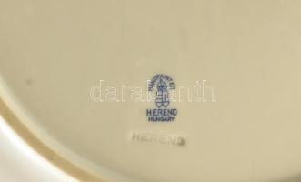 Herendi virág mintás füles reggeliző, kávés tálca. Kézzel festett, jelzett, kis lepattanásokkal a ró...