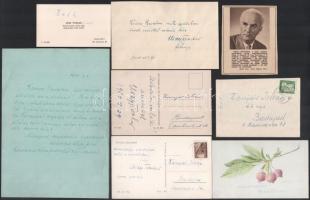Uray Tivadar (1895-1962) Kossuth-díjas színész hagyatékéból származó papírrégiség: saját kezűleg megírt és aláírt levelezőlapok, részvétnyilvánítás, levél, ceruzarajzok, névjegykártya (összesen 7 db) + róla szóló újságkivágások