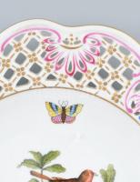 Herendi Rothschild dísztányér, kézzel festett, áttört, jelzett, hibátlan, d:21 cm