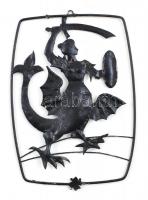 Lengyel fém falidísz, sárkánytestű nőalakot ábrázoló címerrel, sérült, 22x15,5 cm