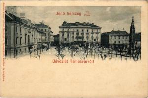 Temesvár, Timisoara; Jenő herceg tér, Rukavina emlékmű. Kossak József fényképész kiadása / square, monument