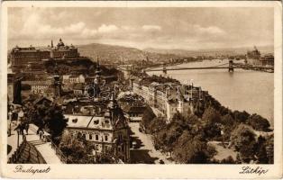 Budapest I. Látkép a Gellérthegyről, Királyi vár, Tabán, Döbrentei tér, villamos (EK)