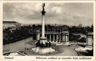 1938 Budapest XIV. Millenniumi emlékmű az Ismeretlen hősök kövével (Hősök tere), autóbusz (EK)