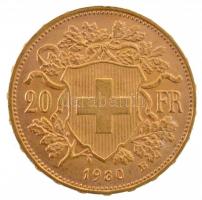 Svájc 1930B 20Fr Au Helvetia (6,46g/0.900) T:1- Switzerland 1930B 20 Francs Au Helvetia (6,46g/0.900) C:AU Krause KM#35.1