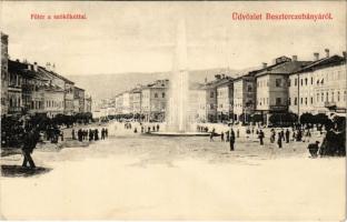Besztercebánya, Banská Bystrica; Fő tér, szökőkút, Kohn Ignác üzlete / main square, fountain, shop (ragasztónyom / gluemark)
