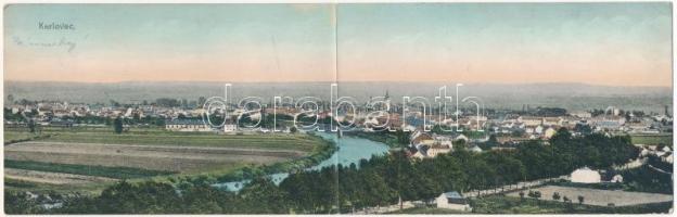 1909 Károlyváros, Karlovac; Két részes kinyitható panorámalap / 2-tiled folding panoramacard (leragasztott címzés / covered address line)