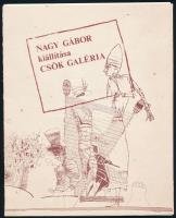 Nagy Gábor (1949-) festőművész autográf aláírása és dedikációja 1981-ből. 2 db színes reprodukciót tartalmazó papírborítóval ellátott mappában, Nagy Gábor kiállítása, Csók Galéria, kissé foltos borítóval.