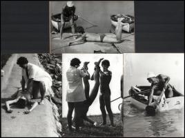 cca 1985 Balaton, ha túl rövid az úszó tanfolyam I-IV., 4 db vintage fotó, kasírozva, ezüst zselatinos fotópapíron, 13x18 cm