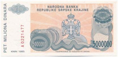 Horvátország / Krajnai Szerb Köztársaság 1993. 5.000.000D A 0221477 T:I- Croatia / Republic of Serbian Krajina 1993. 5.000.000 Dinara A 0221477 C:AU Krause P#R24a