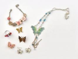7 db pillangós bizsu ékszer: gyűrű, karkötő, medál, nyaklánc