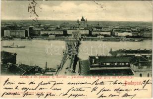 1901 Budapest, Lánchíd, látkép a királyi palotától (kis szakadás / small tear)