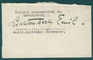 Lichtenberg Emil (1874-1944) operaházi karmester és zeneszerző saját kezű aláírása üdvözlő kártyán