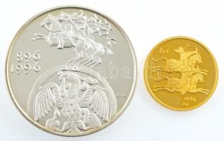 1996. 2000Ft Ag + 20.000Ft Au "Honfoglalás 1000. évfordulója" sérült tokban, tanúsítvánnya...