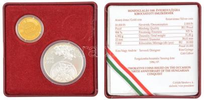 1996. 2000Ft Ag + 20.000Ft Au "Honfoglalás 1000. évfordulója" sérült tokban, tanúsítvánnya...