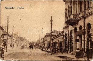 1918 Kaposvár, Fő utca, Révész József, Lengyel Testvérek és Löbl üzlete, Bárány vendéglő (EB)