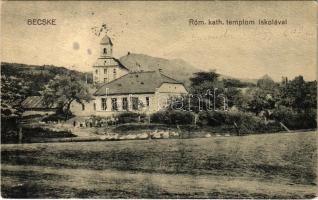 1928 Becske (Balassagyarmat), Római katolikus templom és iskola + POSTAI ÜGYN.