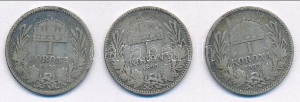 1893KB-1895KB 1K Ag "Ferenc József" (3xklf) T:3 patina Adamo K5