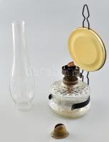Lampart petróleumlámpa, üveg testtel, búrával, m: 33 cm