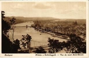 Budapest I. Kilátás a Gellérthegyről, Erzsébet híd, Lánchíd (vágott / cut)