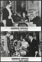 cca 1947 ,,Monsieur Verdoux című amerikai film jelenetei és szereplői (Charlie Chaplin főszereplésével és rendezésében), 11 db vintage produkciós filmfotó, ezüst zselatinos fotópapíron, 18x24 cm