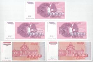 Jugoszlávia 1993. 1.000.000.000D (2x) + 10.000.000.000D (3x) közte sorszámkövető pár "AA 469490...