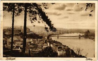 1934 Budapest I. Kilátás a Gellérthegyről, Királyi vár, Tabán, Lánchíd (Rb)