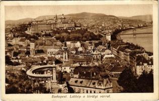 1933 Budapest I. Kilátás a Gellérthegyről, Királyi vár, Tabán, Döbrentei tér, Lánchíd (fa)