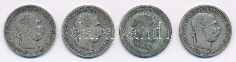 Ausztria 1893-1895. 1K Ag "Ferenc József" (4x) T:2-,3 patina Austria 1893-1895. 1 Corona Ag "Franz Joseph" (4x) C:VF,F patina Krause KM#2804