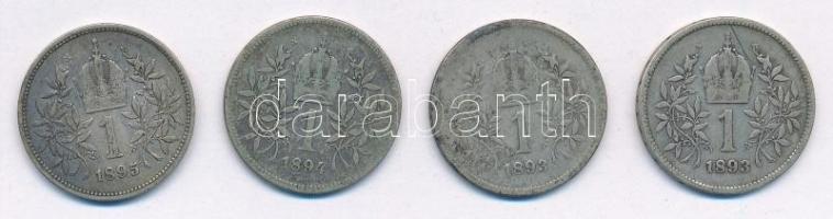 Ausztria 1893-1895. 1K Ag "Ferenc József" (4x) T:2-,3 patina Austria 1893-1895. 1 Corona A...