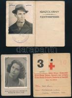 1941-1945 Vegyes igazolvány tétel, közte fényképesek, Vöröskereszt, Magyar Optikai Művek, Magyar Műv...