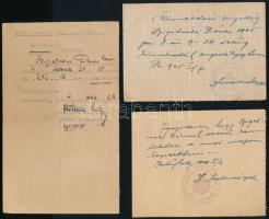 1944-1945 Pestújhely Kiska századparancsnokság, 4 db eltávozási és kimaradási engedély, kézzel és gé...