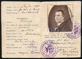 1938 Csongrád vármegye, mindszenti járás szolgabírói hivatala által kiállított fényképes igazolvány (igazoló jegy)